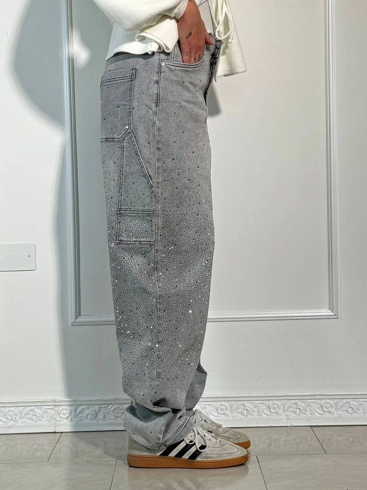Women's High Waisted Cargo Jeans with Diamante Detail - photo 14