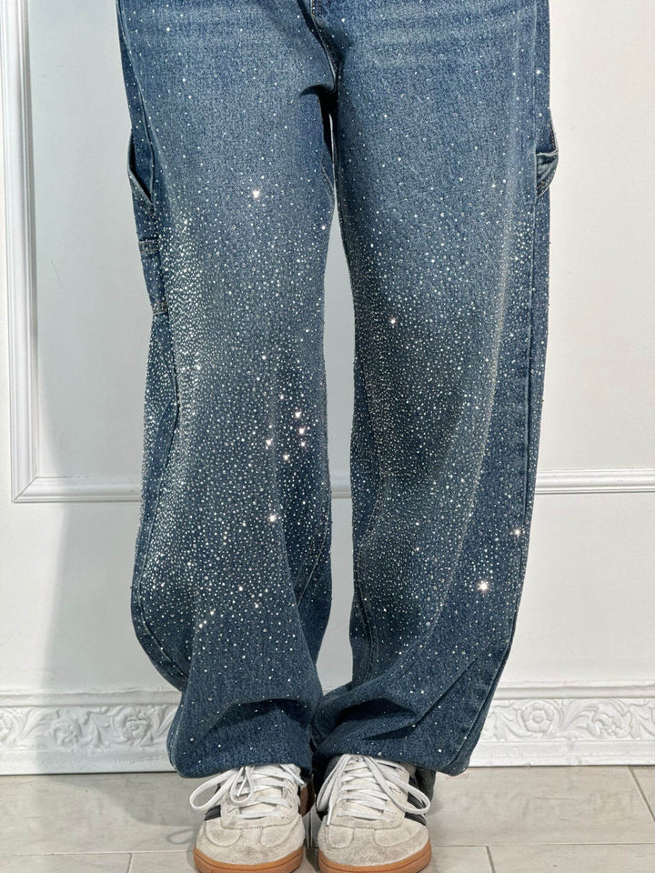 Women's High Waisted Cargo Jeans with Diamante Detail - photo 4
