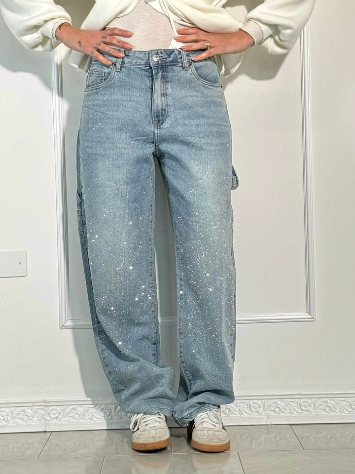 Women's High Waisted Cargo Jeans with Diamante Detail - photo 5