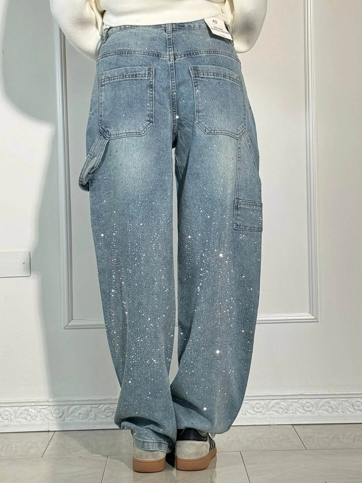 Women's High Waisted Cargo Jeans with Diamante Detail - photo 6