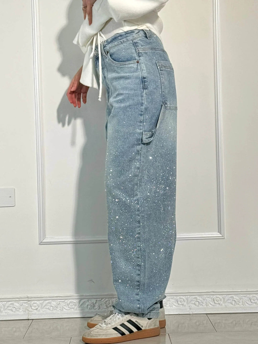 Women's High Waisted Cargo Jeans with Diamante Detail - photo 7