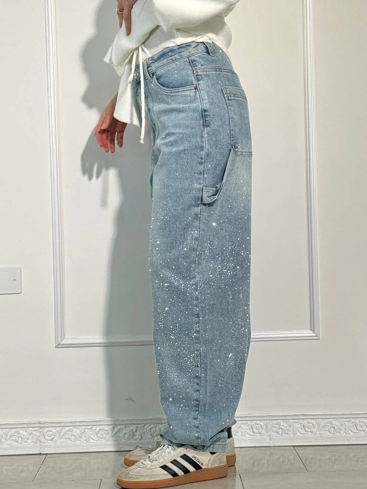 Women's High Waisted Cargo Jeans with Diamante Detail - photo 7