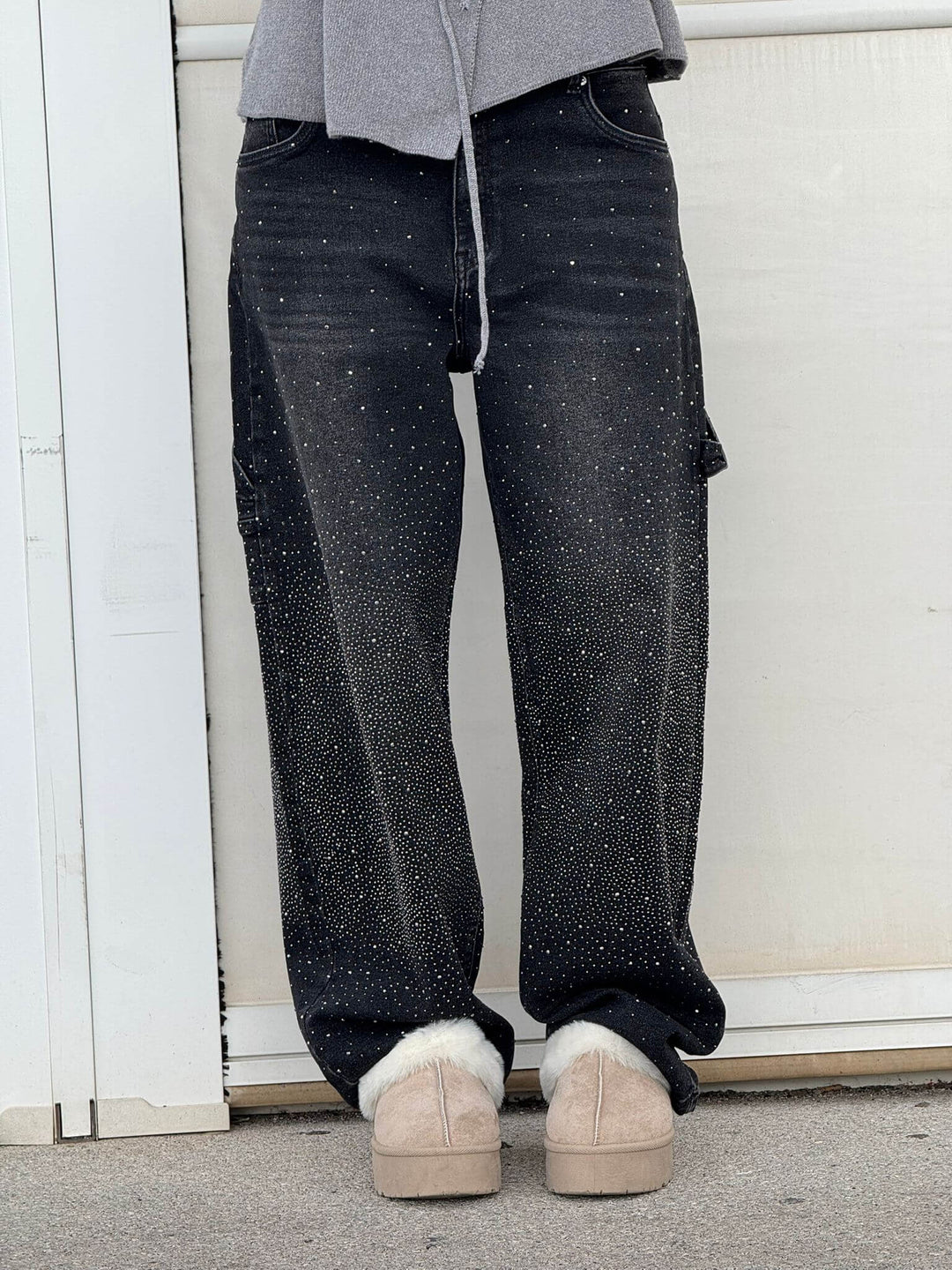 Women's High Waisted Cargo Jeans with Diamante Detail - photo 9