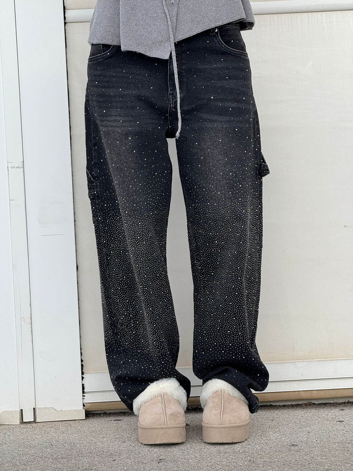 Women's High Waisted Cargo Jeans with Diamante Detail - photo 9