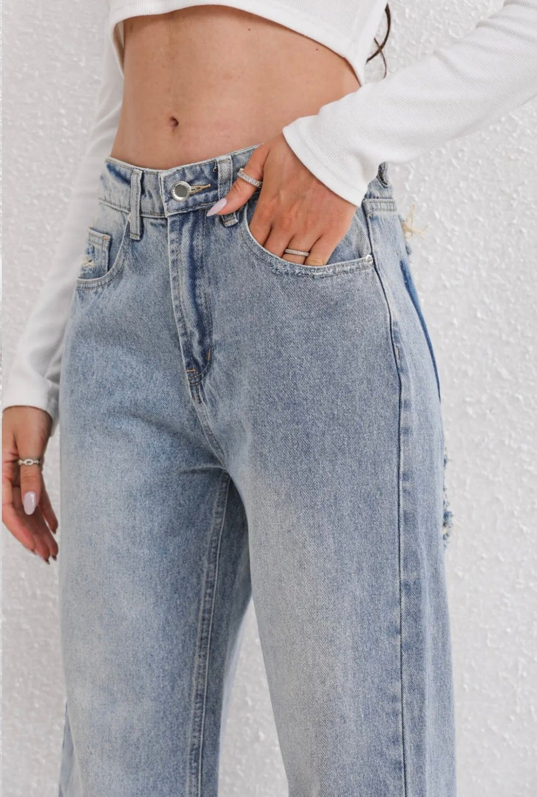 Women's High Waisted Wide Leg Ripped Jeans - photo 5