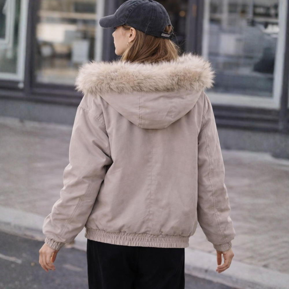 Women's Hooded Bomber Jacket with Faux Fur Trim - photo 2