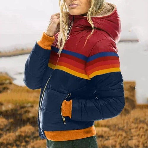 Ally - Women's Hooded Puffer Jacket in Colour Block - photo 4