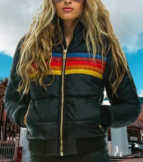 Ally - Women's Hooded Puffer Jacket in Colour Block - photo 5