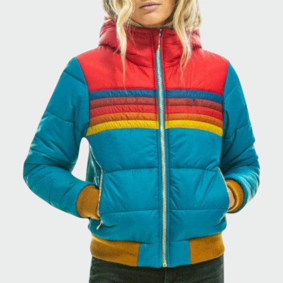 Deborah - Women's Hooded Puffer Jacket with Retro Stripe