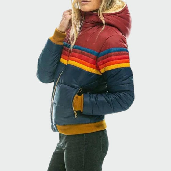 Deborah - Women's Hooded Puffer Jacket with Retro Stripe
