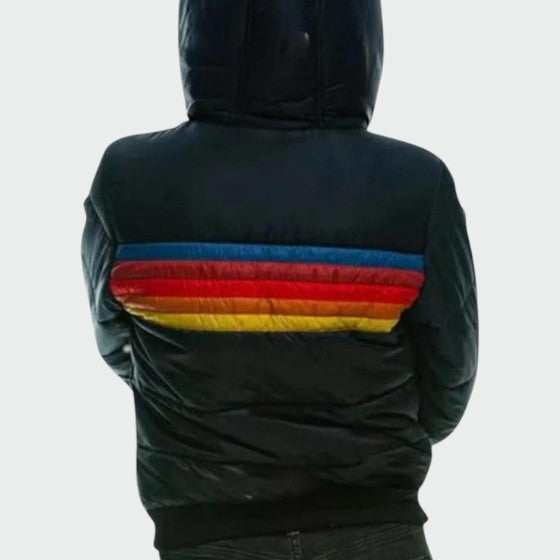 Deborah - Women's Hooded Puffer Jacket with Retro Stripe