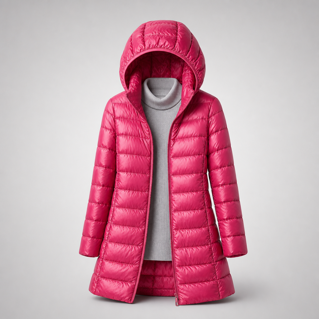 Women's Hooded Quilted Coat - Hot Pink