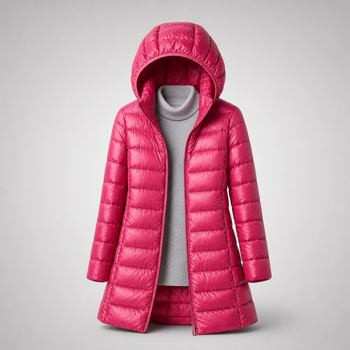 Women's Hooded Quilted Coat - Hot Pink