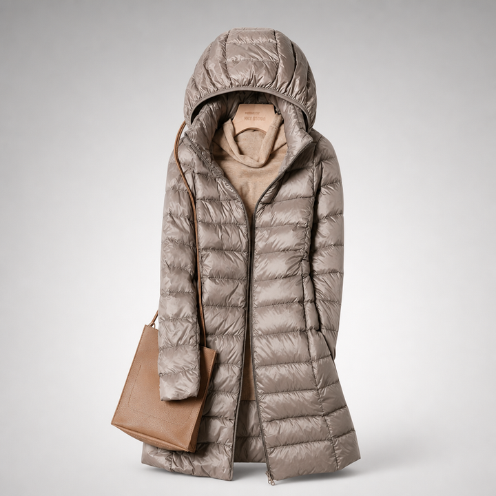 Women's Hooded Quilted Coat - Taupe