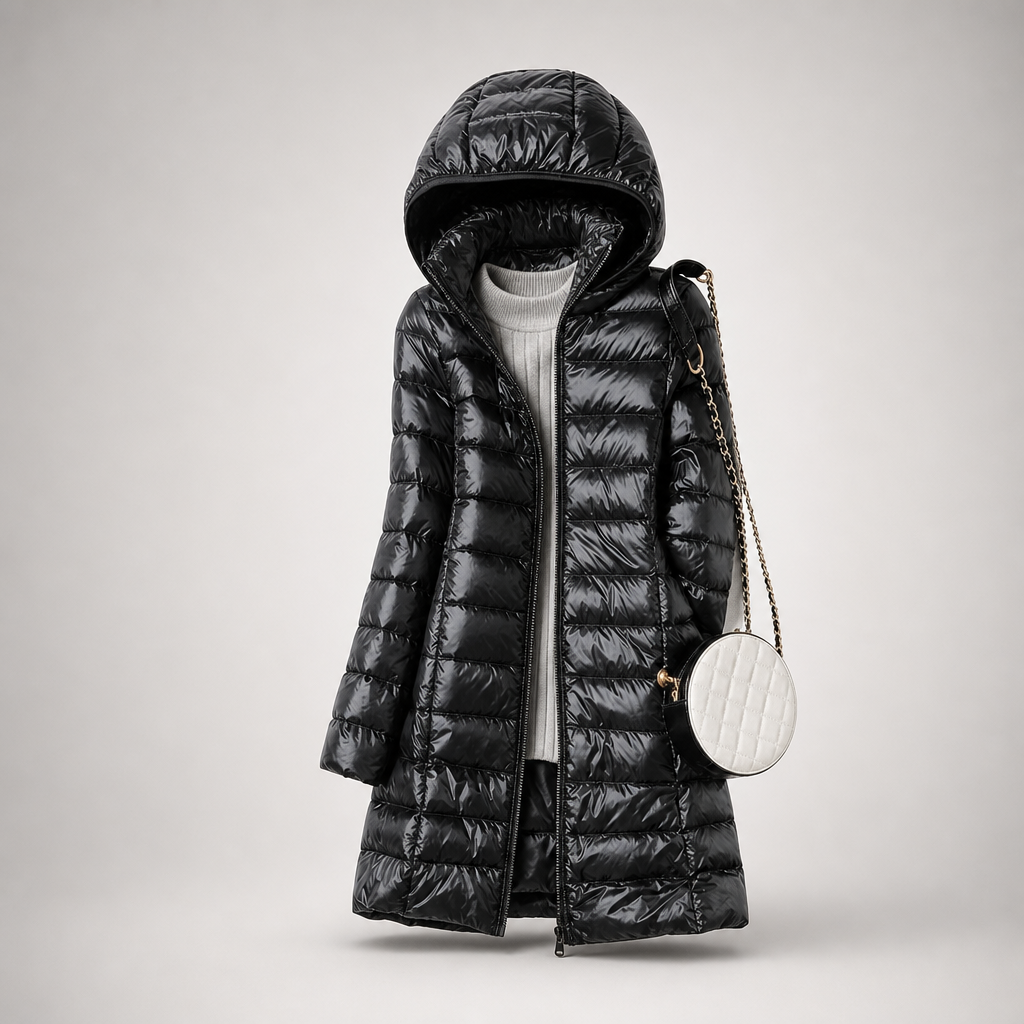 Women's Hooded Quilted Coat - Black
