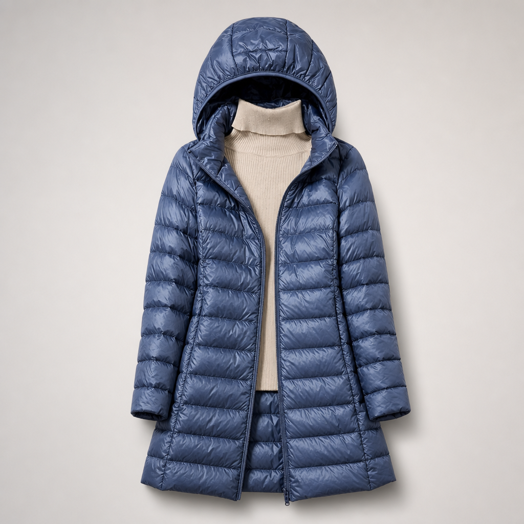 Women's Hooded Quilted Coat - Blue