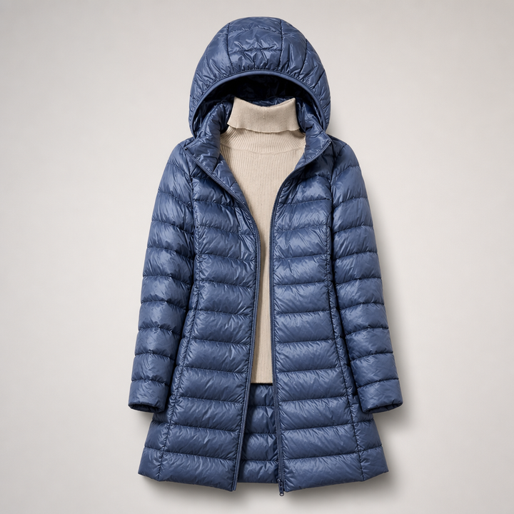 Women's Hooded Quilted Coat - Blue
