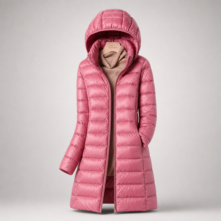 Women's Hooded Quilted Coat - Pink