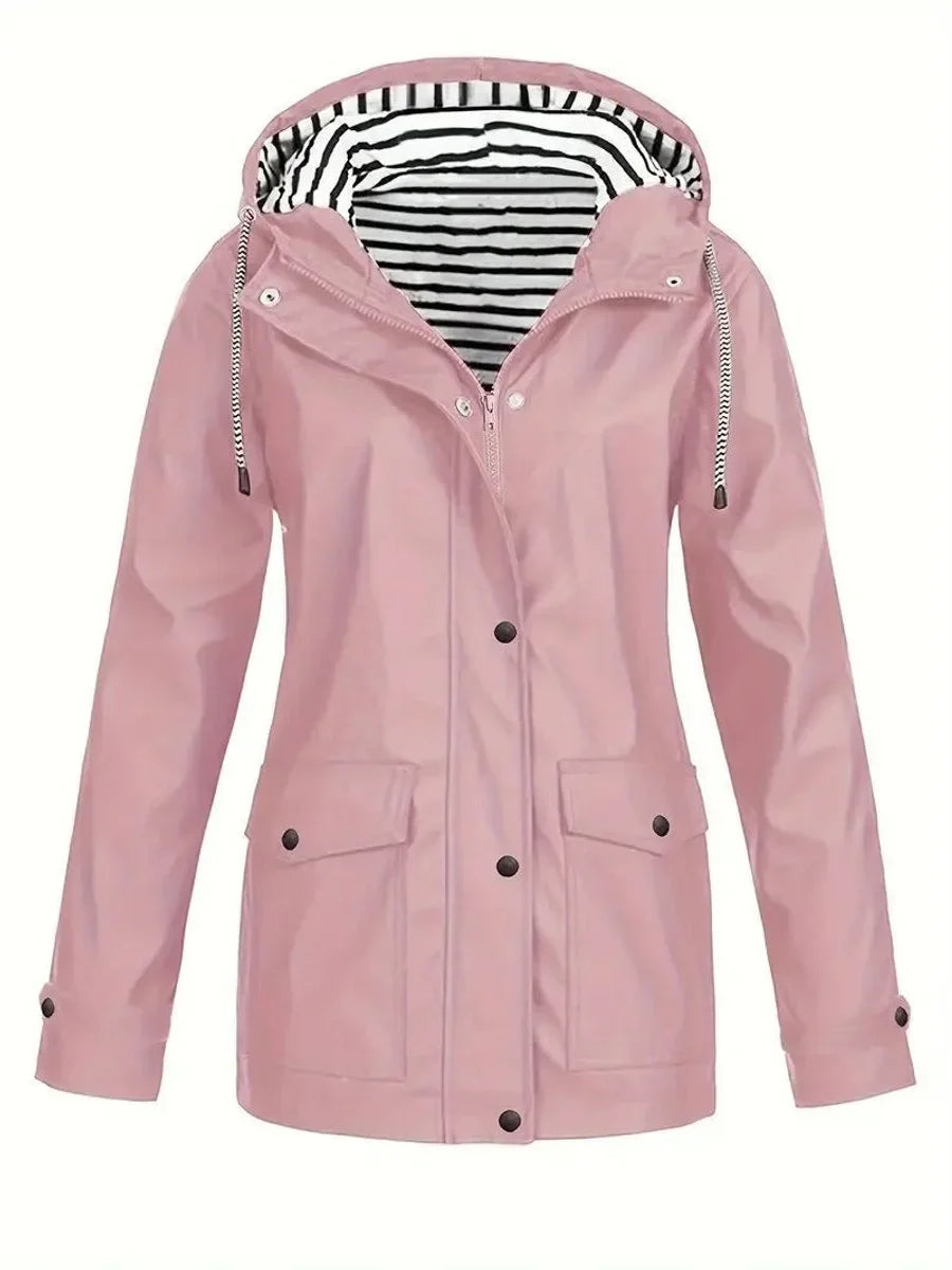 Women's Hooded Rain Jacket with Striped Lining