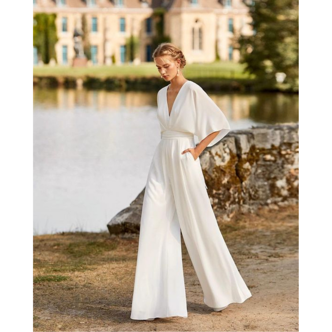 Women's Wide Jumpsuit with a V Neck