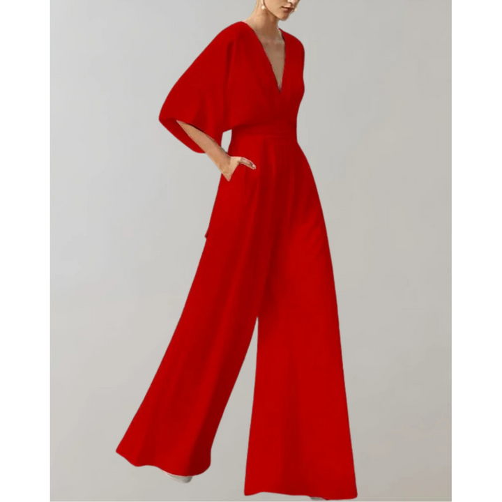 Women's Wide Jumpsuit with a V Neck