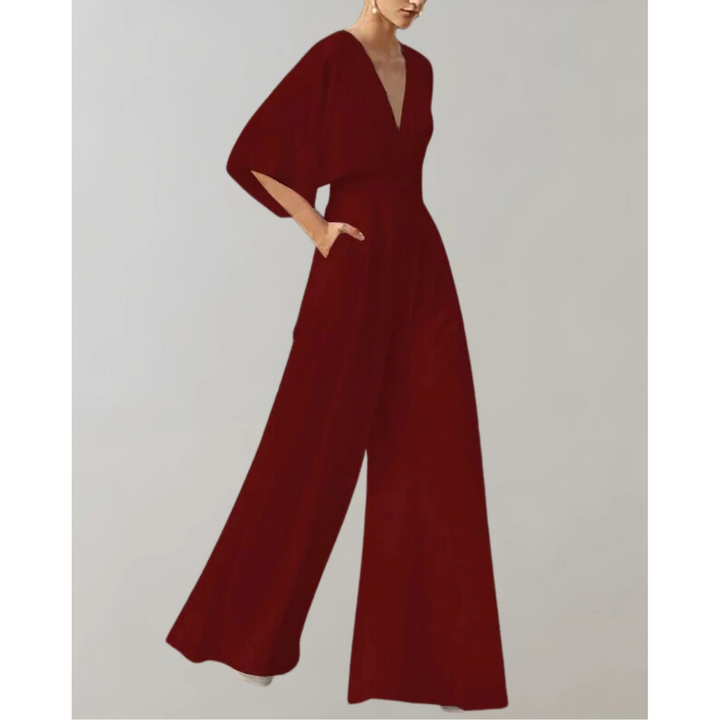 Women's Wide Jumpsuit with a V Neck