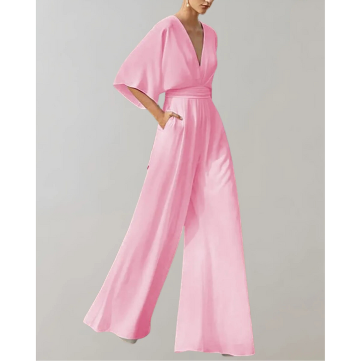 Women's Wide Jumpsuit with a V Neck