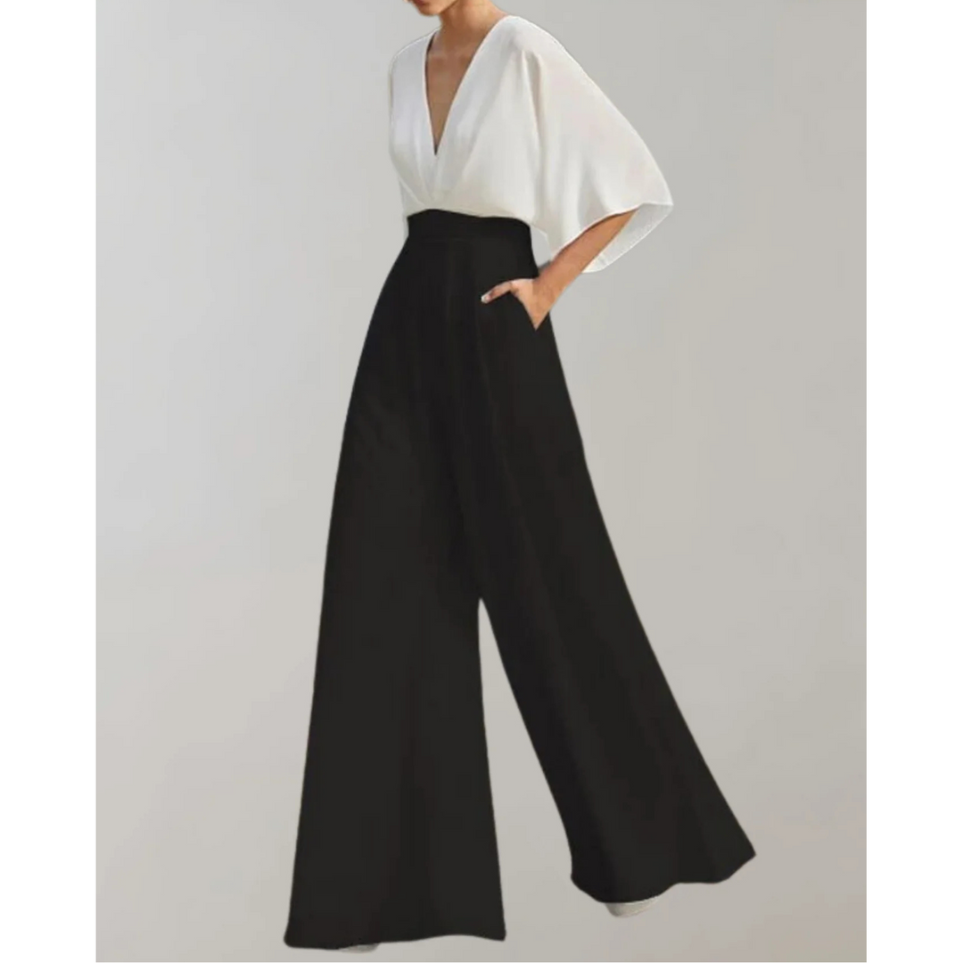 Women's Wide Jumpsuit with a V Neck