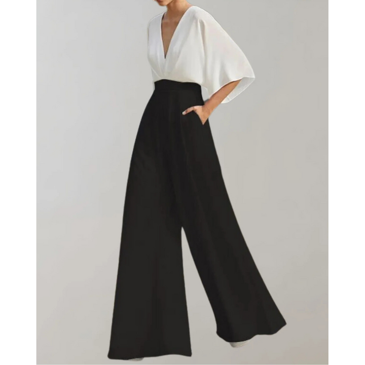 Women's Wide Jumpsuit with a V Neck