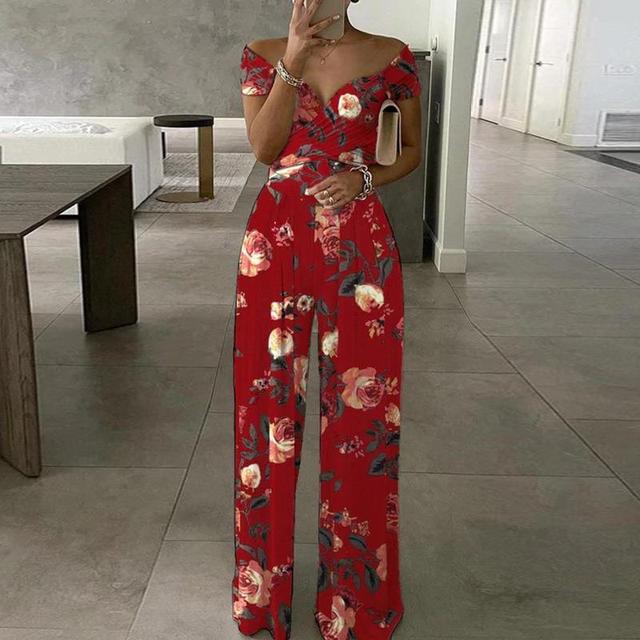 Women's Lightweight Flowing Jumpsuit with Off-Shoulder Detail