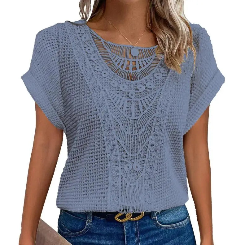 Women's Knitted Lace Top with Short Sleeves