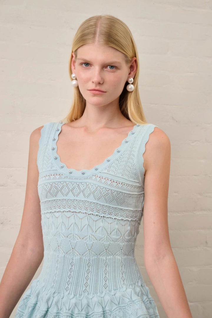 Faith - Women's Knitted Midi Dress with Open Knit Detail