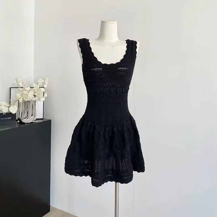 Faith - Women's Knitted Midi Dress with Open Knit Detail