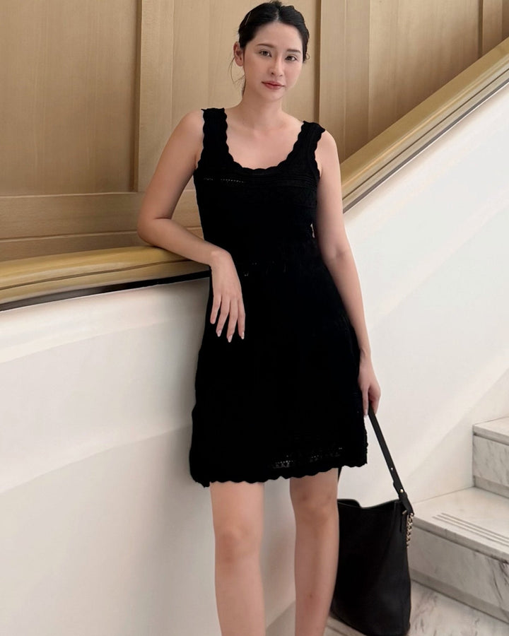 Faith - Women's Knitted Midi Dress with Open Knit Detail