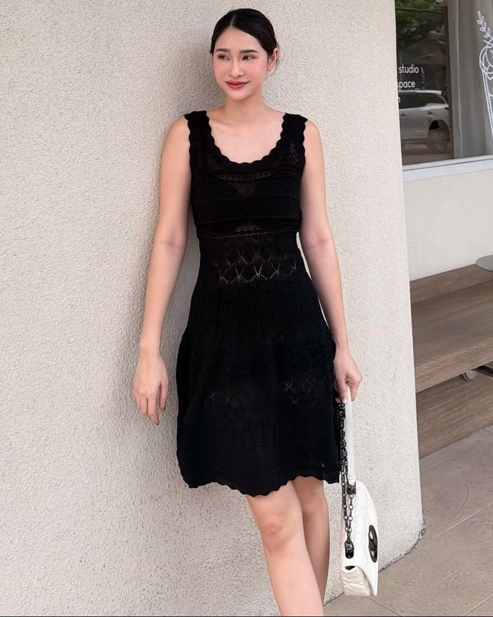 Faith - Women's Knitted Midi Dress with Open Knit Detail