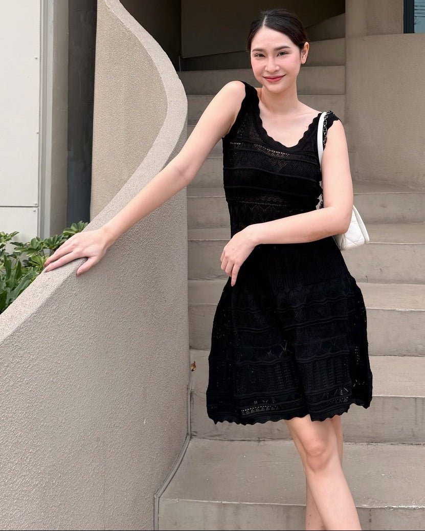 Faith - Women's Knitted Midi Dress with Open Knit Detail