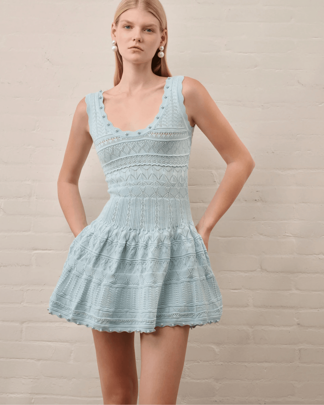 Faith - Women's Knitted Midi Dress with Open Knit Detail