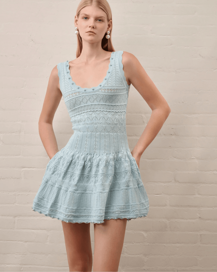 Faith - Women's Knitted Midi Dress with Open Knit Detail