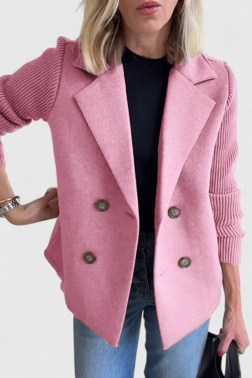 Women's Knitted Ribbed Blazer with Notch Lapels and a Button Front