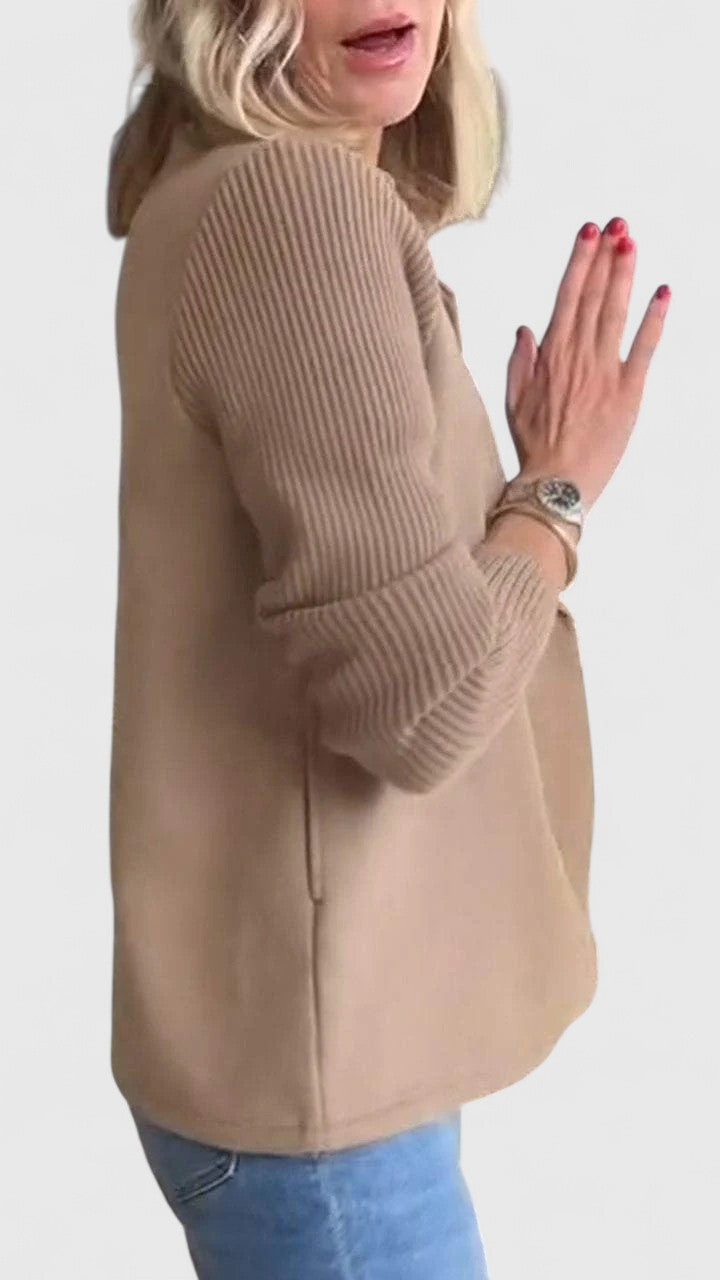 Women's Knitted Ribbed Blazer with Notch Lapels and a Button Front – view 10