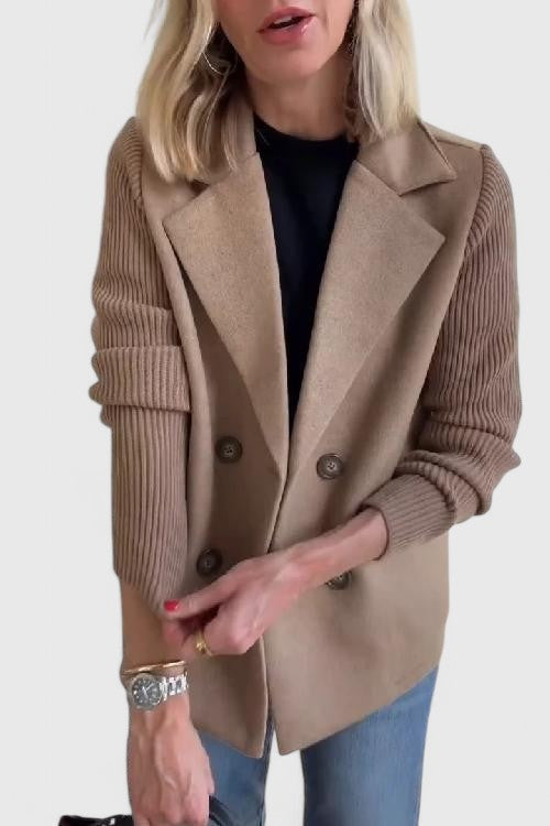 Women's Knitted Ribbed Blazer with Notch Lapels and a Button Front – view 12