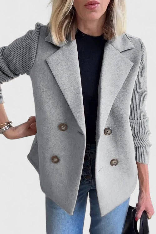 Women's Knitted Ribbed Blazer with Notch Lapels and a Button Front – view 3