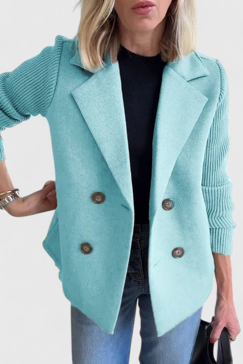 Women's Knitted Ribbed Blazer with Notch Lapels and a Button Front – view 4