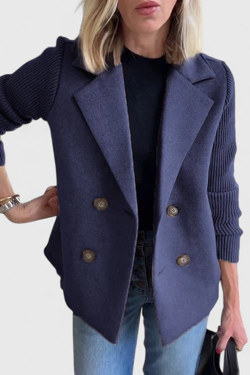 Women's Knitted Ribbed Blazer with Notch Lapels and a Button Front – view 5