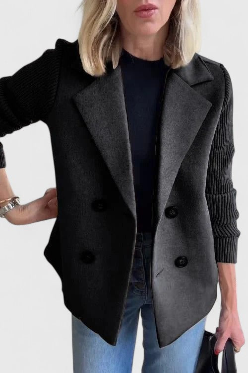 Women's Knitted Ribbed Blazer with Notch Lapels and a Button Front – view 6