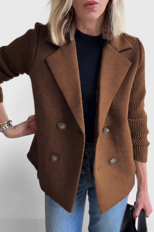 Women's Knitted Ribbed Blazer with Notch Lapels and a Button Front – view 7