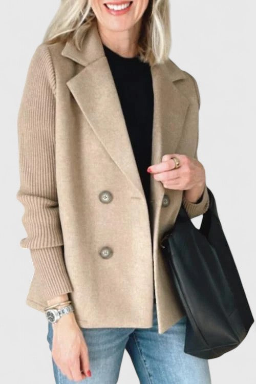 Women's Knitted Ribbed Blazer with Notch Lapels and a Button Front – view 8