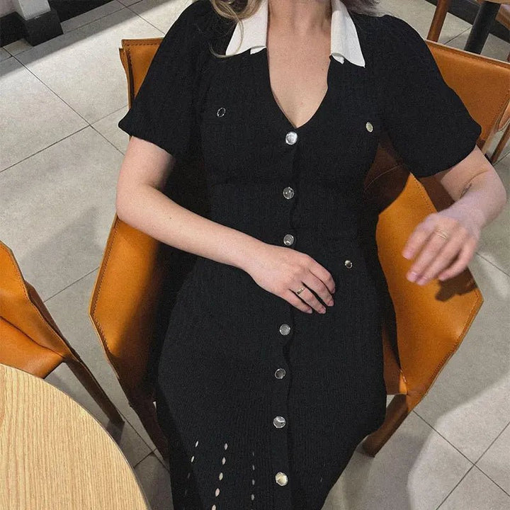 Mabel - Women's Knitted Sweater Dress with Contrast Collar