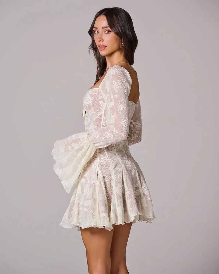Women's Lace Mini Dress with Flared Sleeves