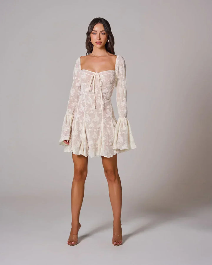 Women's Lace Mini Dress with Flared Sleeves